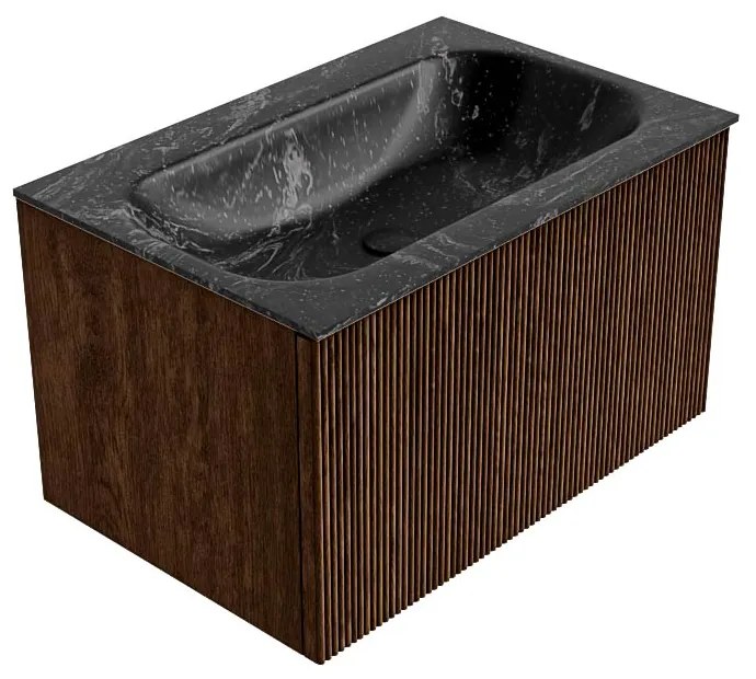 Mondiaz Kurve-dlux 70cm badmeubel walnut met 1 lade en wastafel big small midden 1 kraangat lava