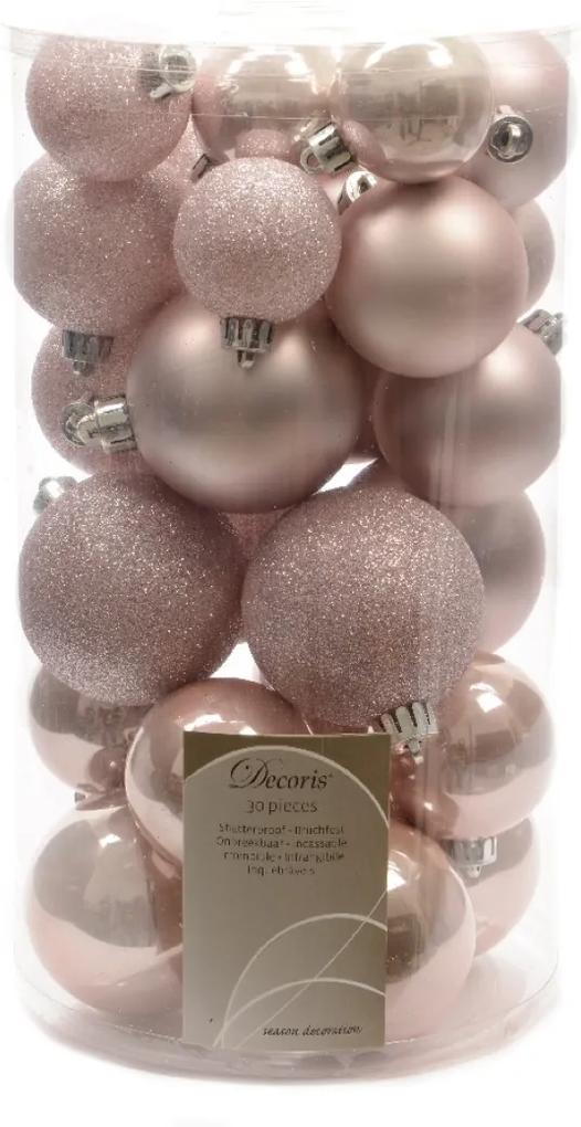Kerstbal plastic glans-mat-glitter assorted poederroze KSD