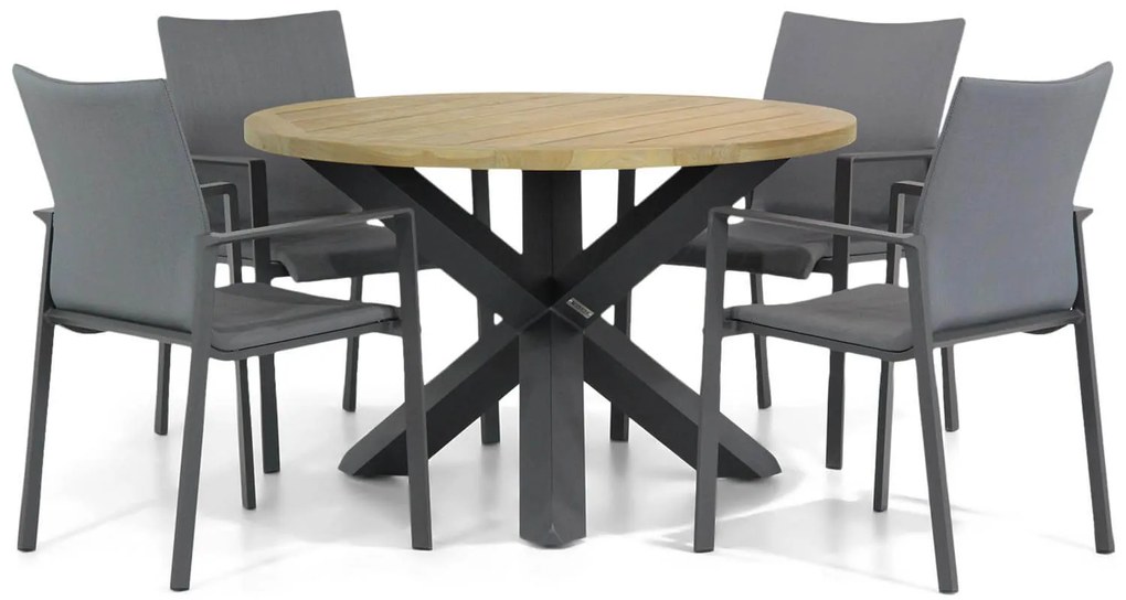 Tuinset Ronde Tuintafel 4 personen 120 cm Aluminium/textileen Grijs  Lifestyle Garden Furniture Rome/Rockville