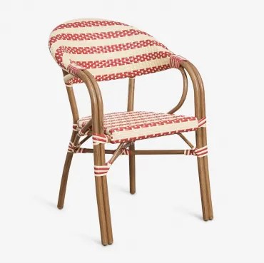 Set Van 2 Brielle Bistro Aluminium Stapelbare Eetkamerstoelen Met Armleuningen Rood – Bordeaux - Beige – Crème - Sklum
