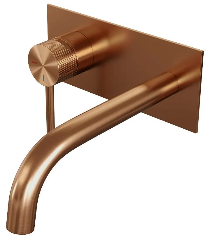 Brauer Copper Carving inbouw wastafelkraan plaat met gebogen uitloop, lange handgreep en ColdStart geborsteld koper PVD links