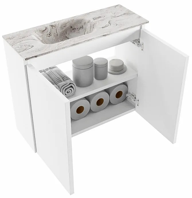 Mondiaz Ture DLux toiletmeubel 60cm talc met wastafel glace links met kraangat