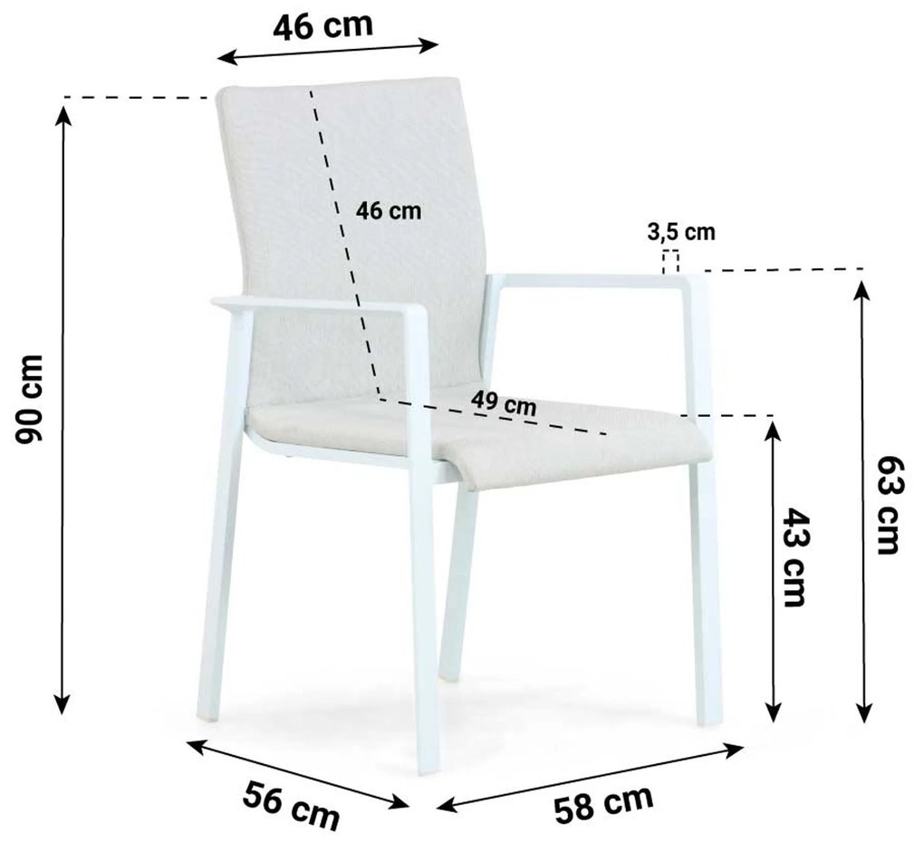 Tuinstoel stapelbaar Aluminium/textileen Wit Lifestyle Garden Furniture Rome