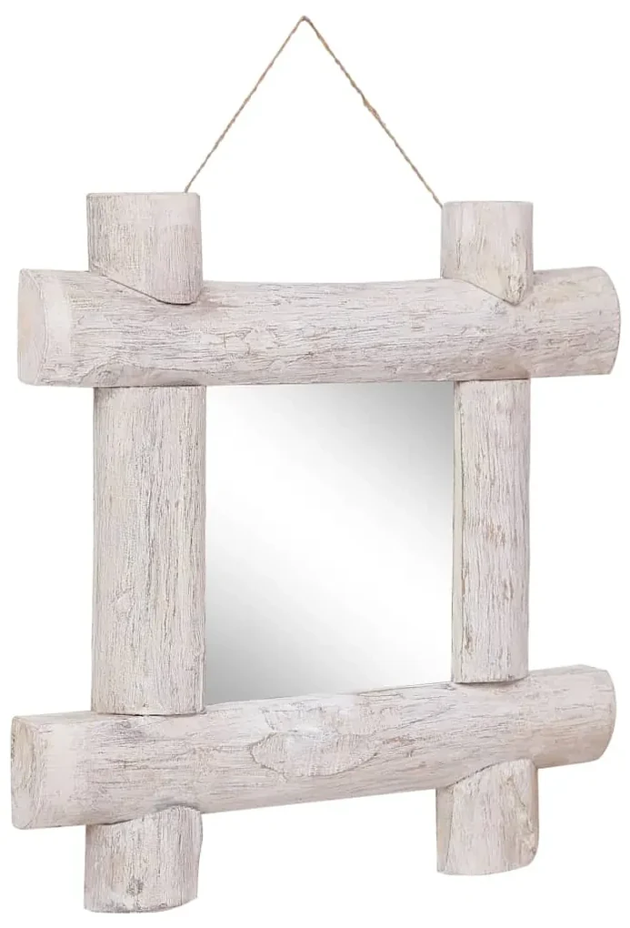 vidaXL Spiegel houtblokken 50x50 cm massief gerecycled hout wit