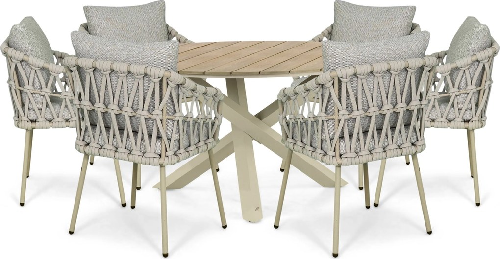 Tuinset Ronde Tuintafel 6 personen 150 cm Rope Zand/Beige Coco Oliva/Ancona