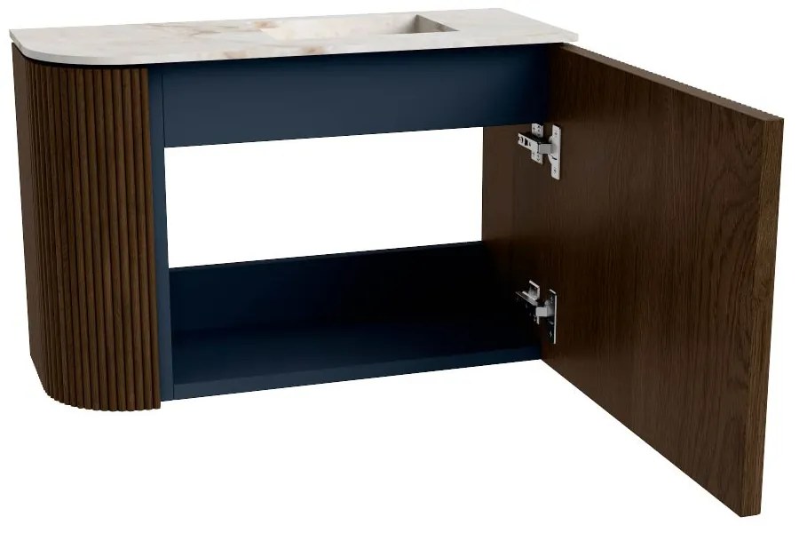 Mondiaz Joya DLux 60cm toiletmeubel ronding links walnut met wastafel faye rechts zonder kraangat frappe