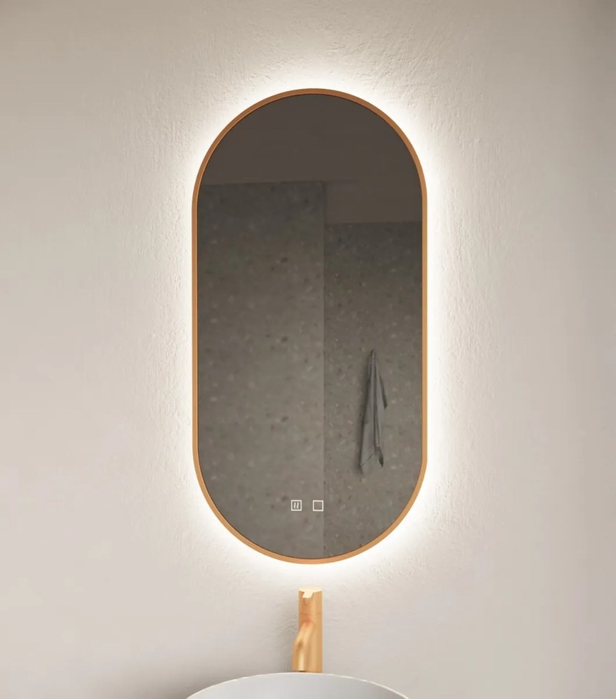 Gliss Design Aura ovale spiegel 40x100cm met LED-verlichting en verwarming koper