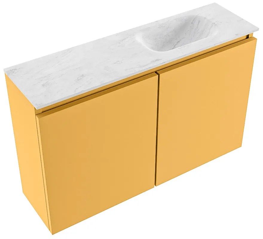 Mondiaz Ture DLux toiletmeubel 80cm ocher met wastafel opalo rechts met kraangat