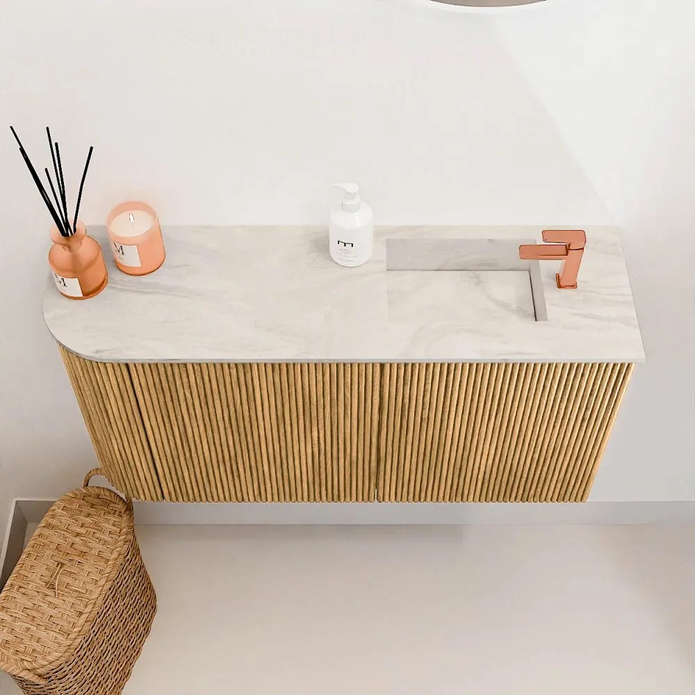Mondiaz Joya DLux 80cm toiletmeubel ronding links oak met wastafel faye rechts 1 kraangat ostra