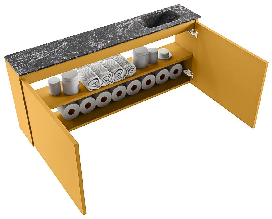 Mondiaz Ture DLux toiletmeubel 120cm ocher met wastafel lava rechts met kraangat