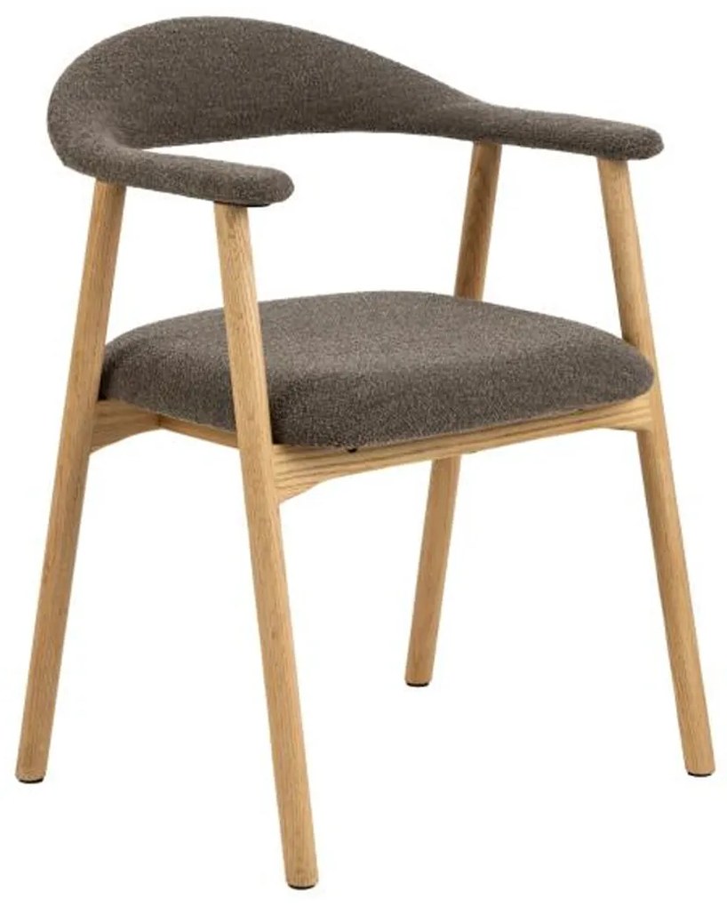 Eiken Eetkamerstoel Taupe Boucle Stof