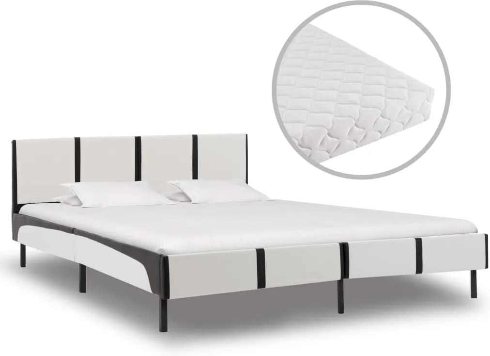 Bed met matras kunstleer wit en zwart 160x200 cm