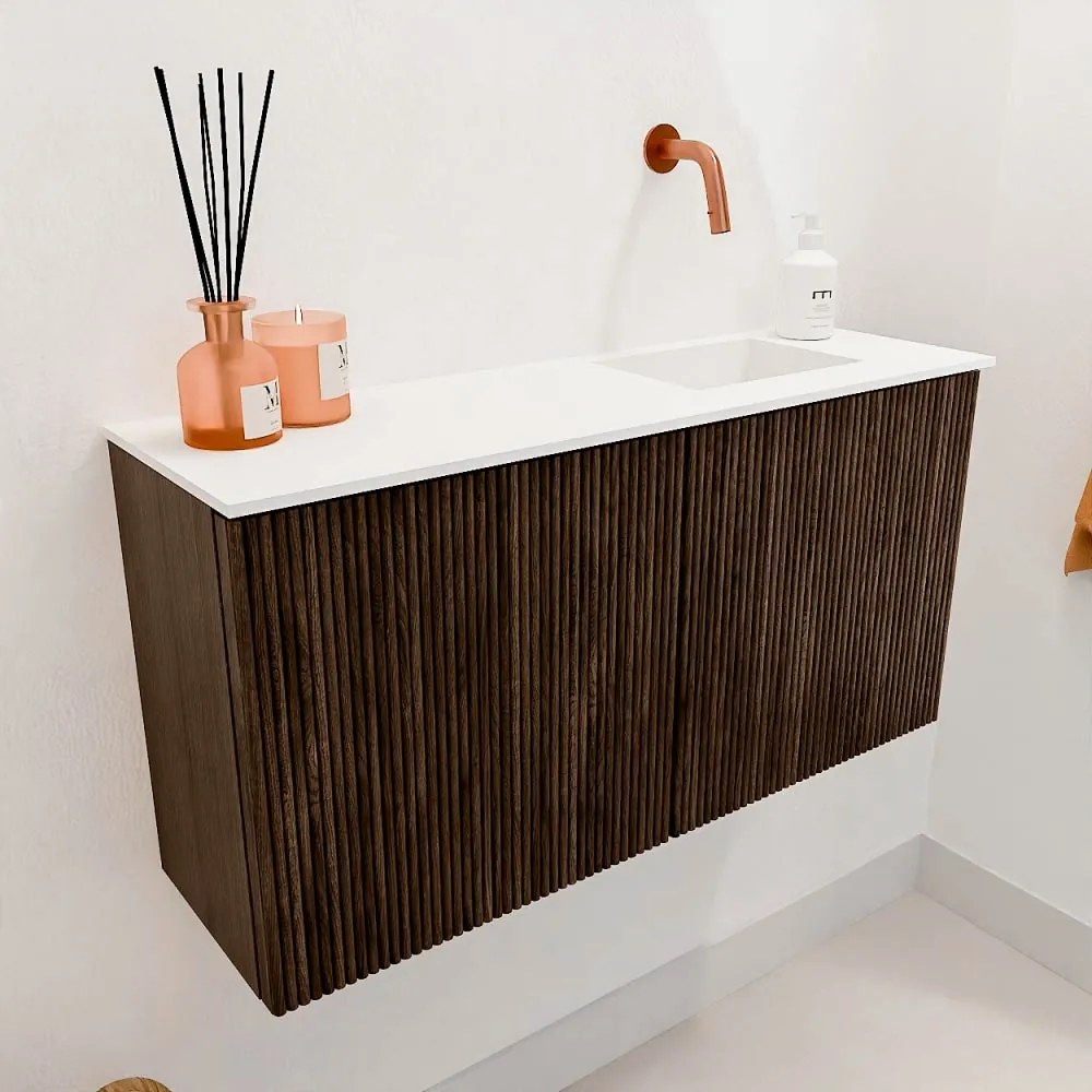 Mondiaz Joya 80cm toiletmeubel walnut met wastafel faye rechts zonder kraangat talc