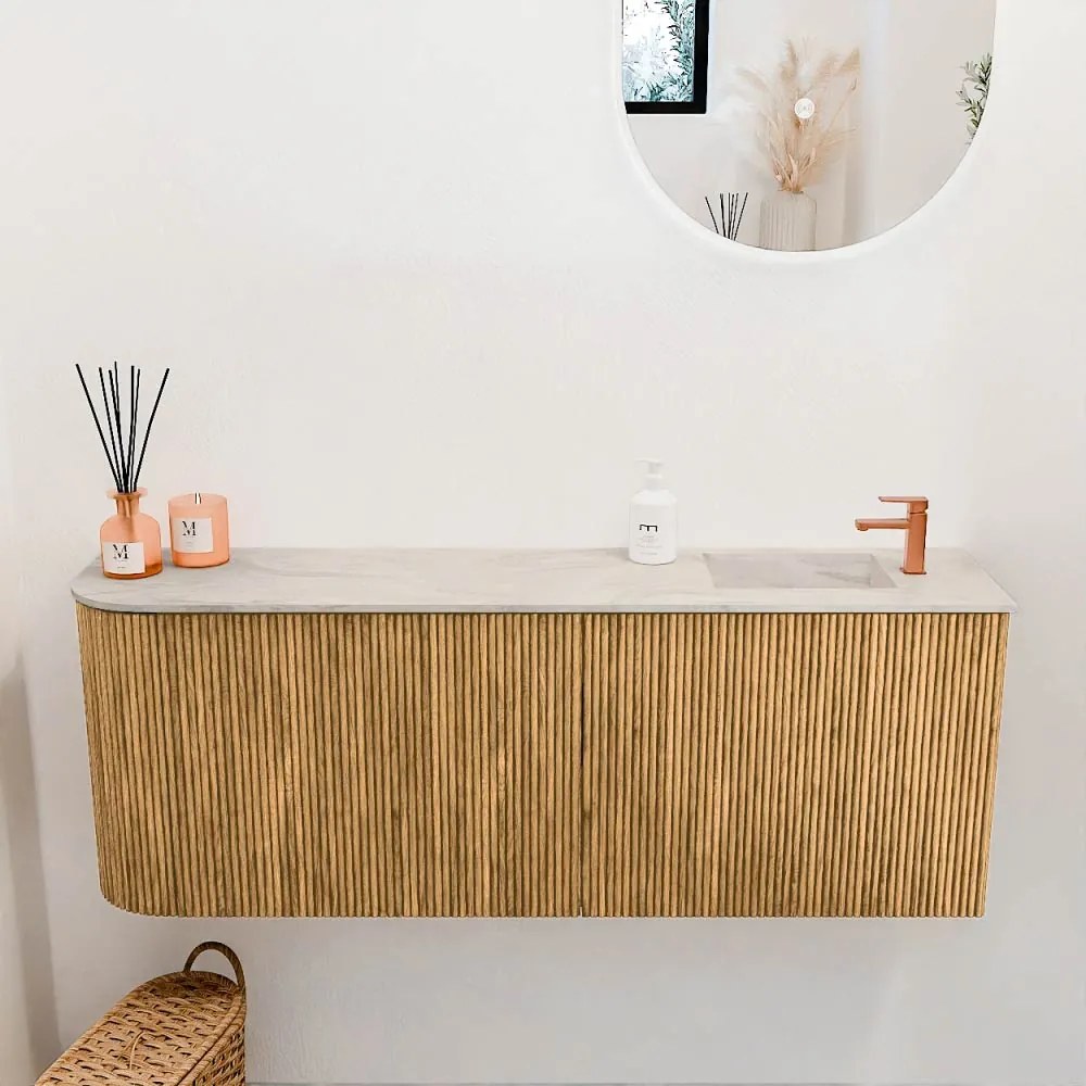 Mondiaz Joya DLux 110cm toiletmeubel ronding links oak met wastafel faye rechts 1 kraangat ostra