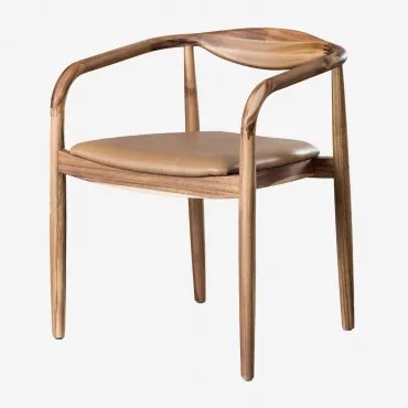 Set Van 2 Eetkamerstoelen Van Acaciahout En Kunstleer Mallory Kunstleren Kameel - Acacia Bruin - Sklum