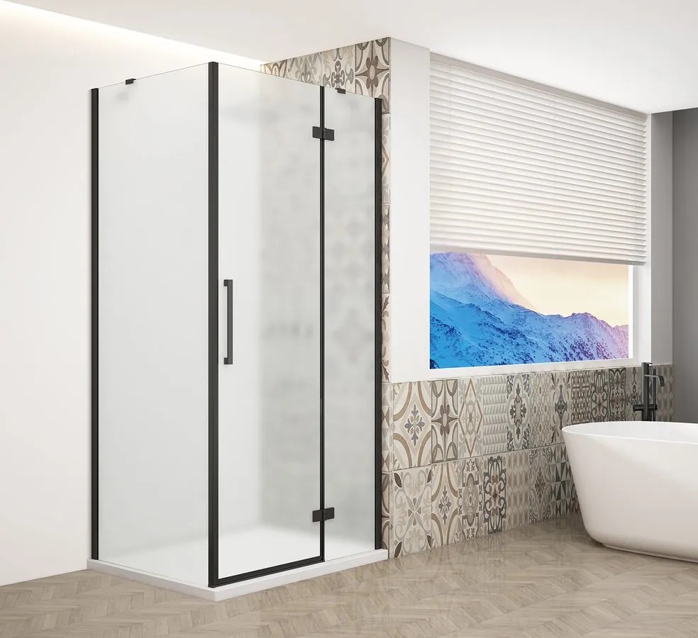 Gelco Trinity douchecabine met mat glas 80x100cm rechts zwart mat