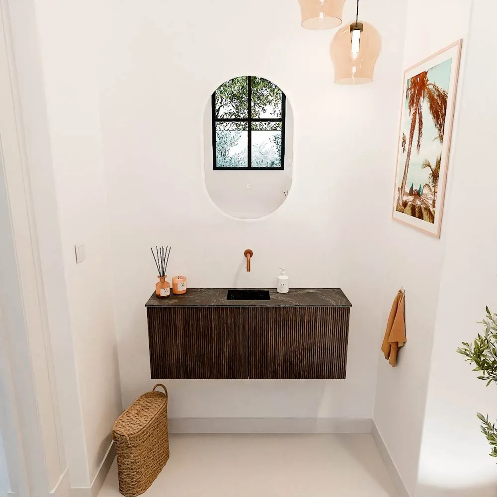Mondiaz Joya DLux 100cm toiletmeubel walnut met wastafel faye midden zonder kraangat lava