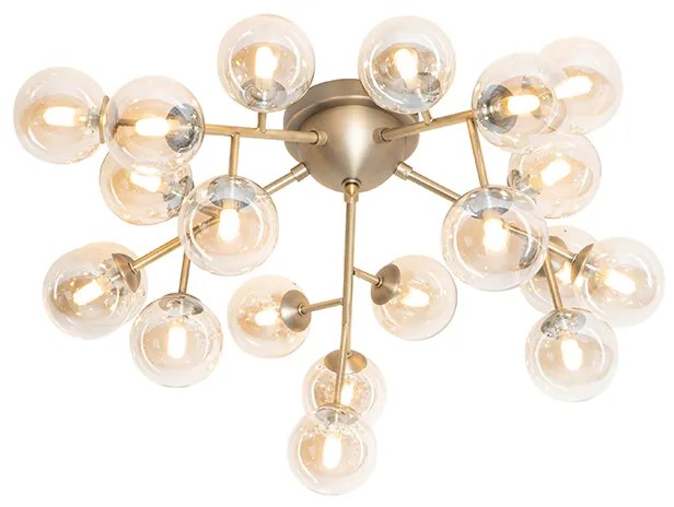 Art Deco plafondlamp brons met amber glas 20-lichts - Bianca