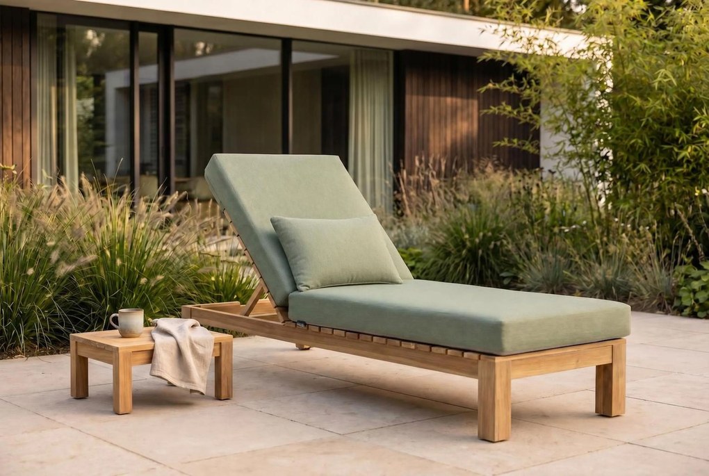 Santika Furniture Santika Arlington Lounger Met Green Kitsilano Kussen Teak Old Teak Greywash