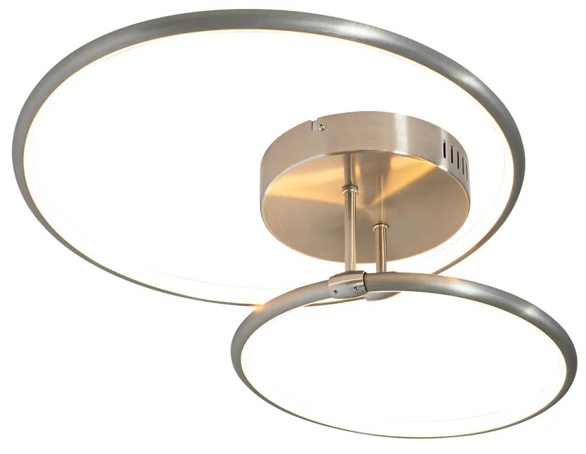 Design plafondlamp staal incl. LED 3-staps dimbaar 2-lichts - Joaniqa Modern rond Binnenverlichting Lamp