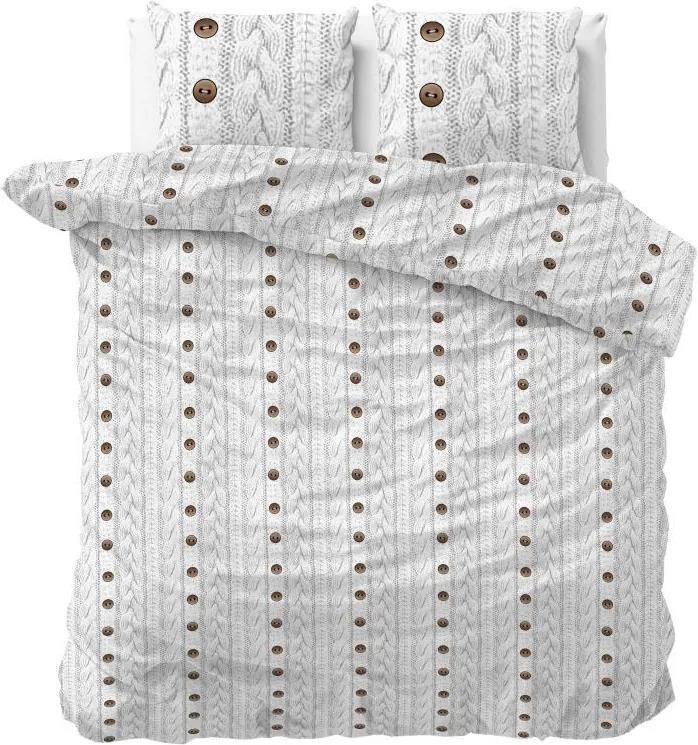 Sleeptime - Knit Buttons Dekbedovertrek Flanel (Warm) - Wit - 140 x 220