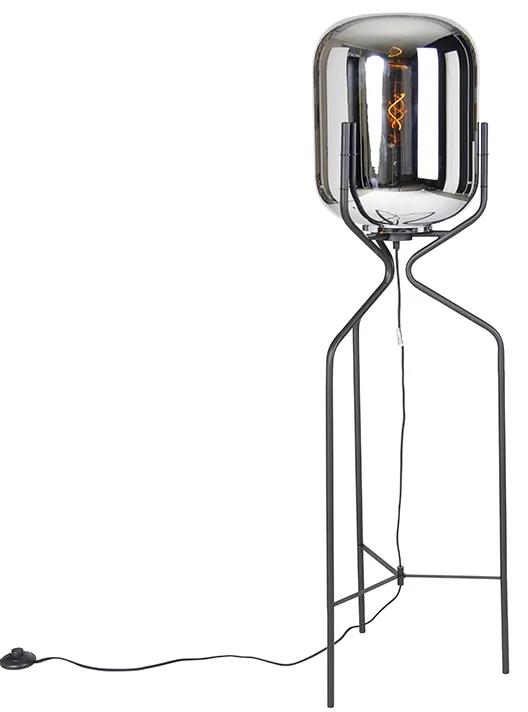 Design vloerlamp zwart met smoke glas - Bliss Design E27 Binnenverlichting Lamp