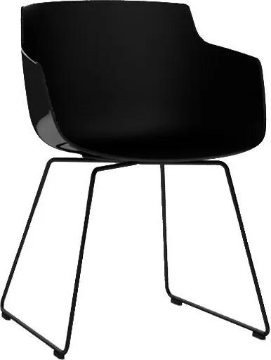 MDF Italia Flow Slim Armchair stoel zwart met slede onderstel antraciet