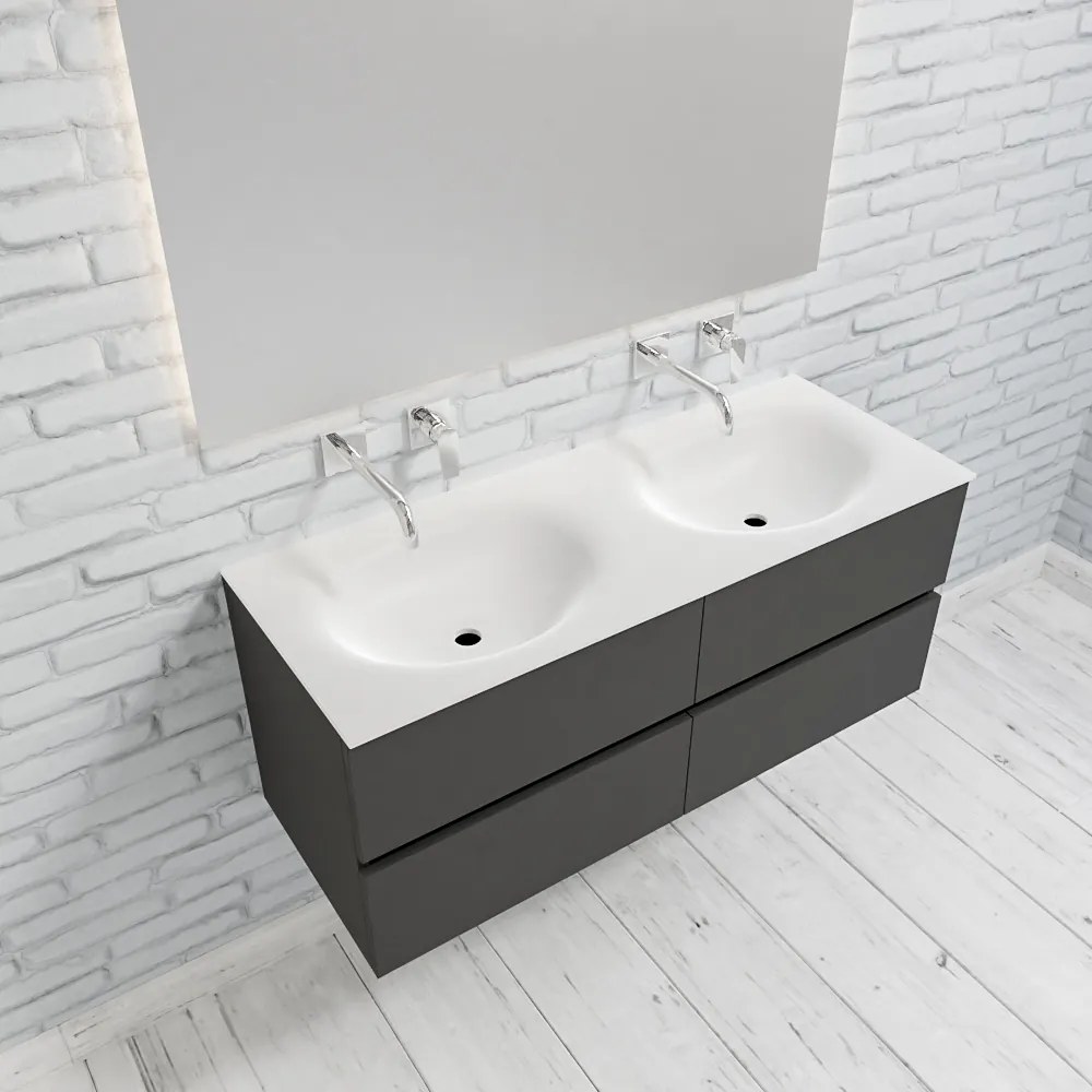 Zaro Sevilla Solid Surface badmeubel 120cm mat antraciet zonder kraangat dubbele spoelbak 4 lades