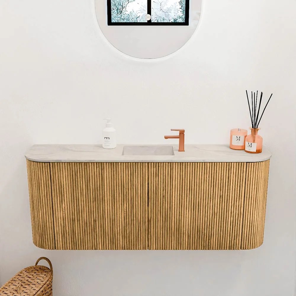 Mondiaz Joya DLux 105cm toiletmeubel ronding links/rechts oak met wastafel faye midden 1 kraangat ostra