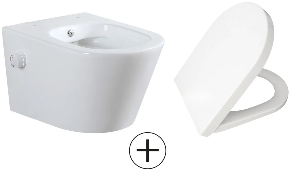 Mueller Afesta randloos toiletpot met bidetsproeier warm/koud en softclose zitting wit glans