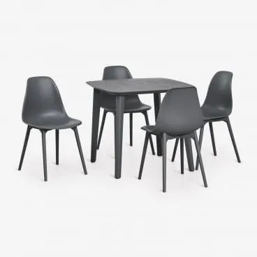 Set Van Vierkante Tuintafel 85x85 Cm En 4 Stoelen Van Polypropyleen Scand Grijs – Grafiet - Sklum