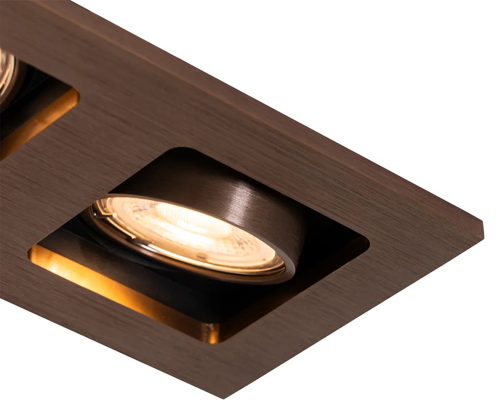 Set van 6 Inbouwspot donkerbrons rechthoekig 2-lichts draai en kantelbaar - Qure GU10 Binnenverlichting Lamp