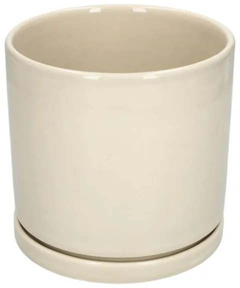 Bloempot met schotel, aardewerk, beige,Ø16 x 15 cm