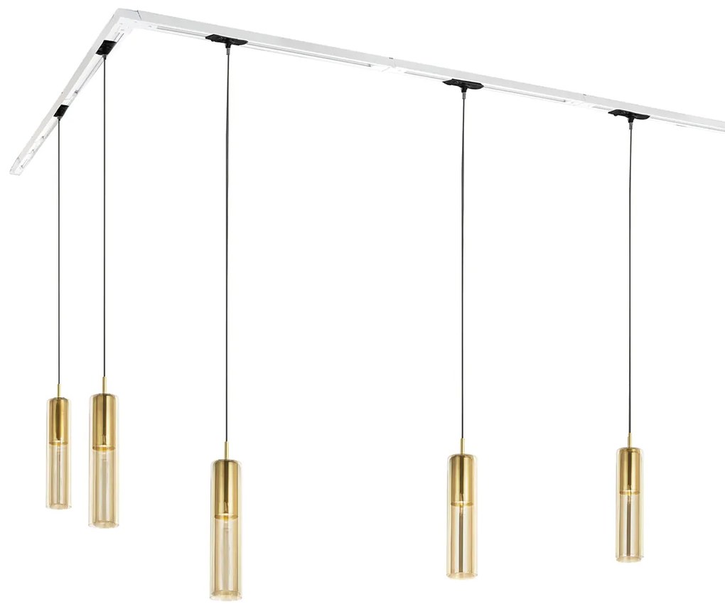 Modern railsysteem met 5 hanglampen goud 1-fase - Iconic Lloyd