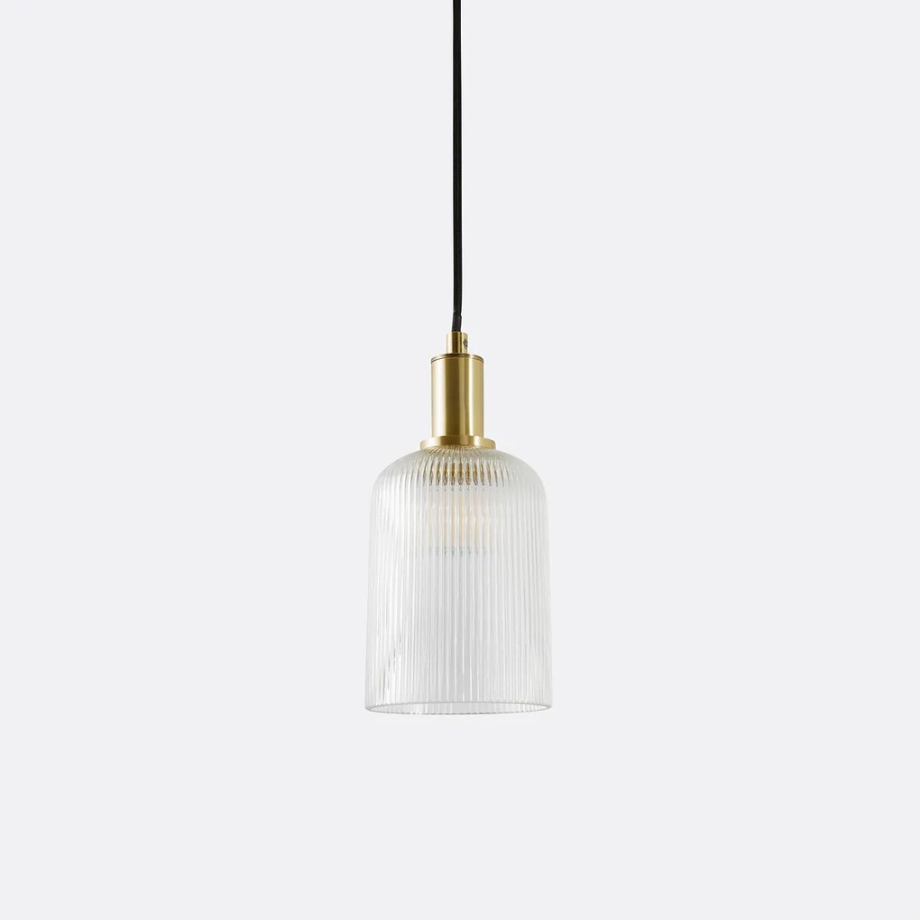 Hanglamp in messing en geribbeld glasØ10,9 cm, Bogota