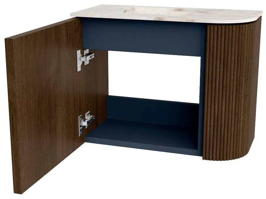 Mondiaz Joya DLux 50cm toiletmeubel ronding rechts walnut met wastafel faye links zonder kraangat frappe