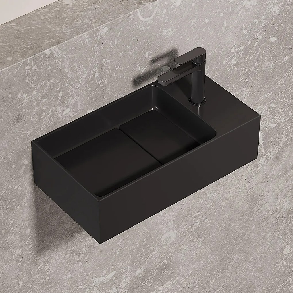 Saniclear Itsie fontein mat zwart met kraangat rechts 39x22x10cm
