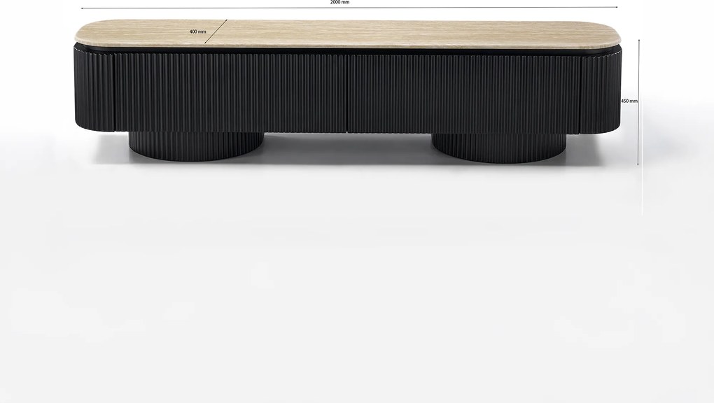 TV Meubel Met Travertin - 200x40x55cm.