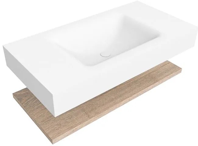 Zaro Alan badmeubel 90cm met planchet washed oak en vrijhangende wastafel cloud midden 1 kraangat talc