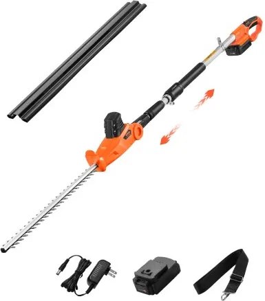 VEVOR Accu-heggenschaar, 1200 tpm, 199-248 cm uitschuifbaar, heggenschaar voor hoge takken, 20 V accu, snoerloze elektrische heggenschaar met 51 cm mes, 5 hoeken verstelbaar voor tuin en erf