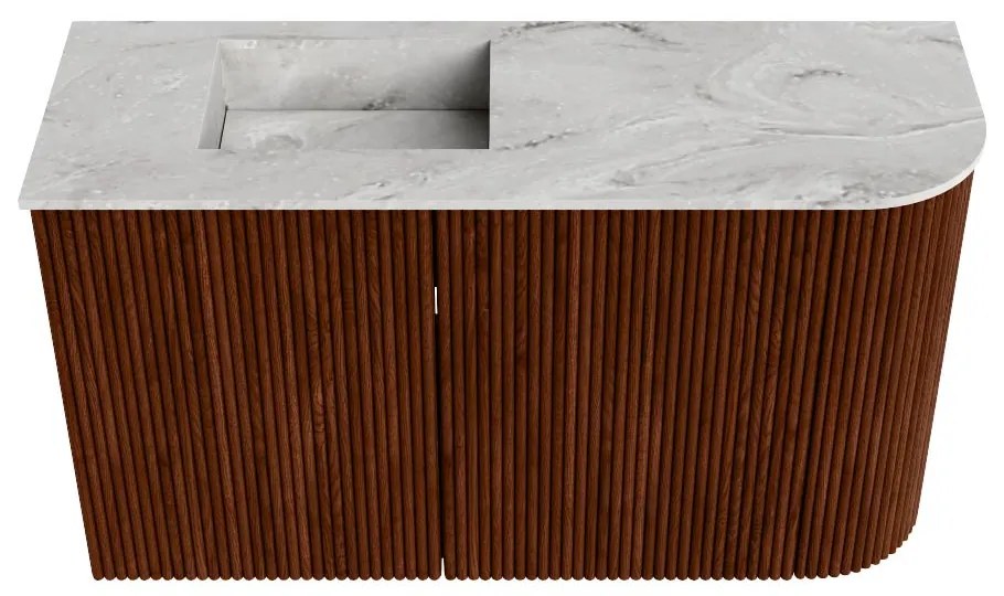 Mondiaz Joya DLux 70cm toiletmeubel ronding rechts ruby met wastafel faye links zonder kraangat glace