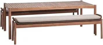 Rechthoekige Eettafelset 180x90 Cm Met 2 Eetbanken Van Acaciahout En Gevlochten Touw Karvia Acacia Bruin & Hazelnootbruin Doek - Sklum