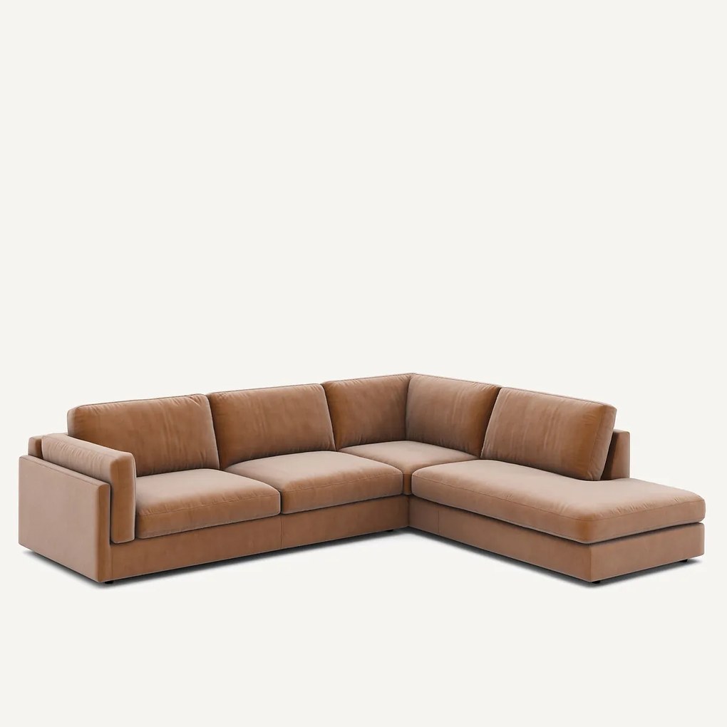 Omvormbare bank met hoek en longchair, fluweel, CÉSAR