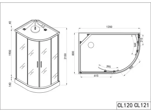 Badstuber Vario rechts complete douchecabine kitvrij 120x80cm