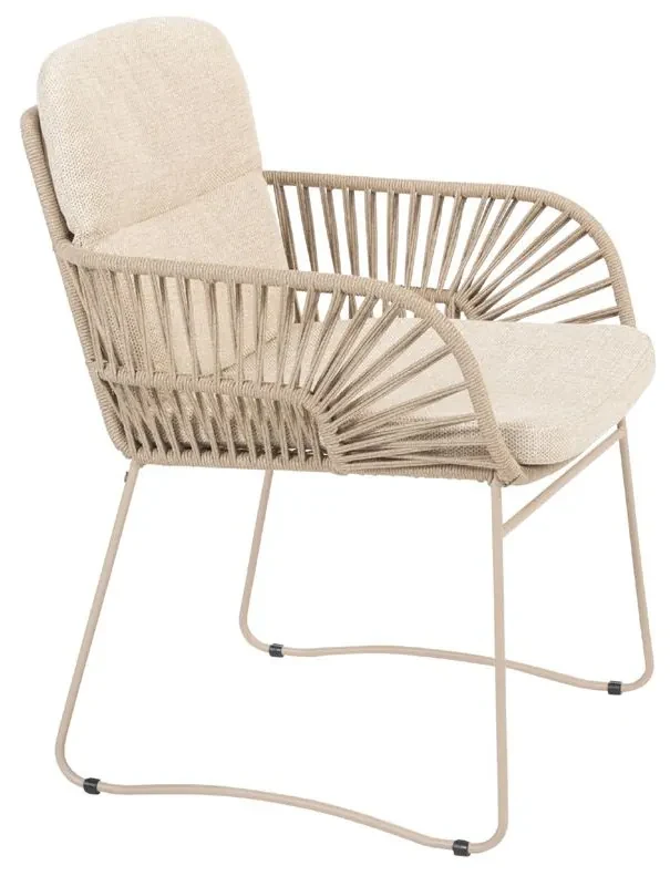 4 Seasons Outdoor Murcia tuinset latte met teak Prado tafel Ø 130 cm Tuinset beige weerbestendig