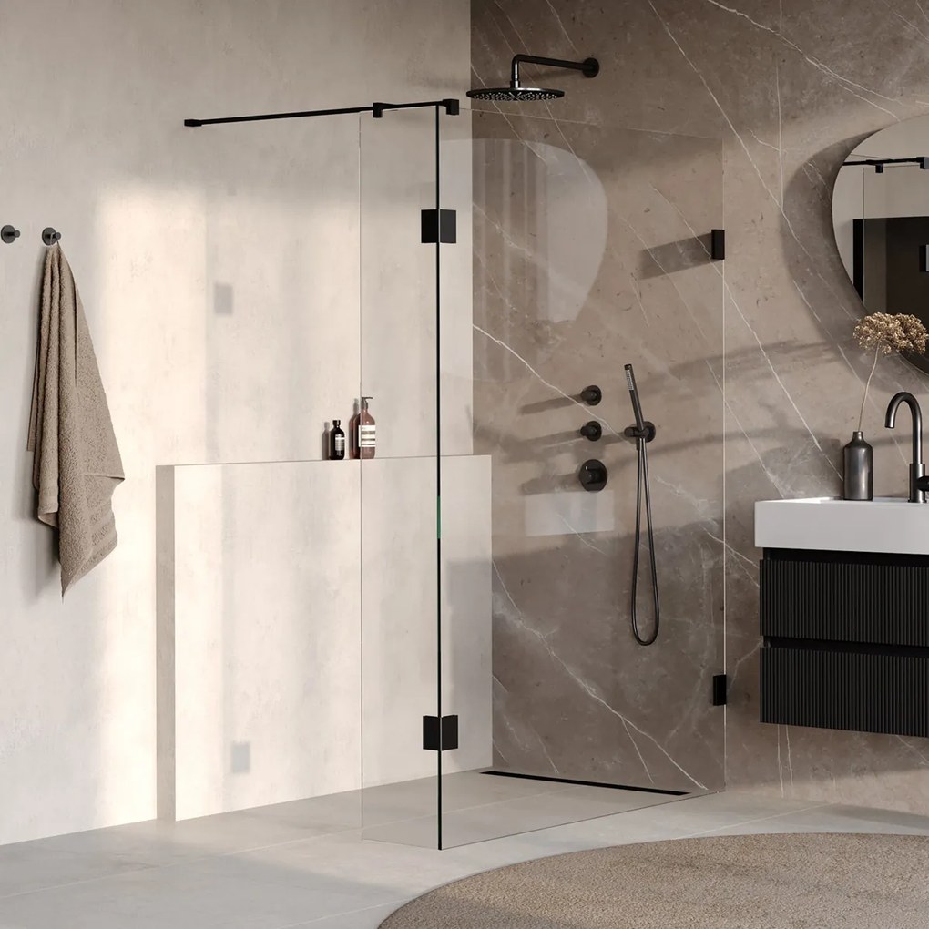 Brauer Void profielloze inloopdouche 140cm met 30cm zijwand zwart mat