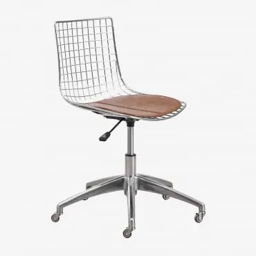 Renee Bureaustoel Van Staal Chroom & Kunstleren Koffie Vintage - Sklum