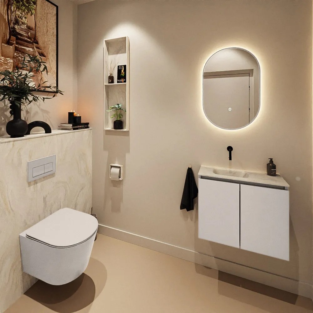 Mondiaz Ture DLux toiletmeubel 60cm linen met wastafel ostra links zonder kraangat