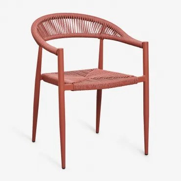 Set Van 2 Stapelbare Eetkamerstoelen Met Armleuningen Van Aluminium En Synthetisch Riet Amatria Terracota - Sklum