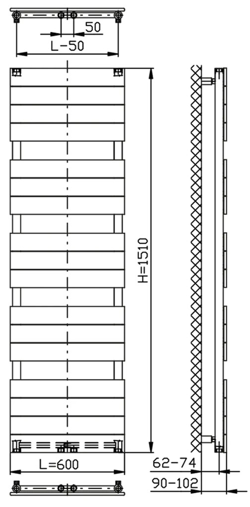 Sapho Bondi radiator antraciet 60x151cm 810W